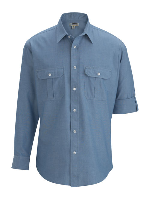 EDWARDS MEN'S CHAMBRAY ROLL UP SLEEVE SHIRT