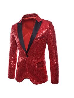 New Mens Tuxedo Suit Gentleman Button Dance Bling Sequins Coat Blazer Jacket