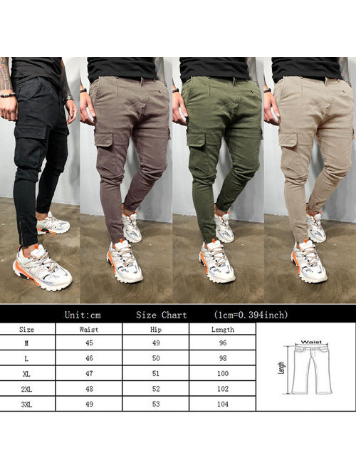 Men's Slim Fit Urban Straight Leg Troers Casual Pencil Jogger Cargo Pants