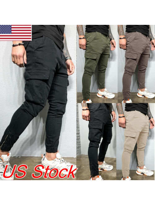 Men's Slim Fit Urban Straight Leg Troers Casual Pencil Jogger Cargo Pants