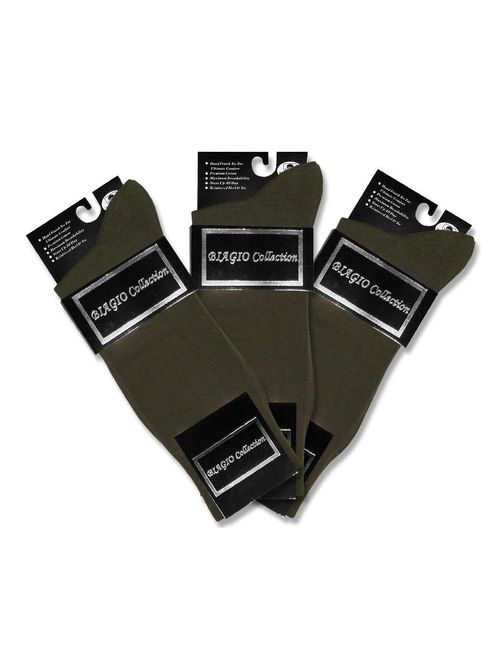 3 Pair of Biagio Solid Men's OLIVE GREEN Color COTTON Dress SOCKS