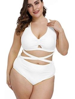 Kisscynest Women's Plus Size Swimwear 2 Piece High Waisted Swimsuit Bathing Suit