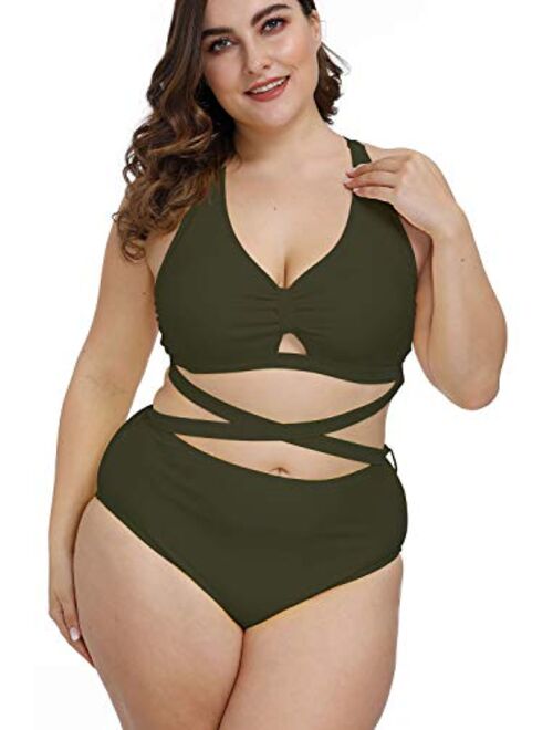 Kisscynest Women's Plus Size Swimwear 2 Piece High Waisted Swimsuit Bathing Suit