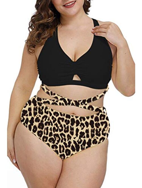 Kisscynest Women's Plus Size Swimwear 2 Piece High Waisted Swimsuit Bathing Suit