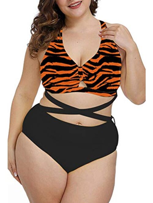 Kisscynest Women's Plus Size Swimwear 2 Piece High Waisted Swimsuit Bathing Suit