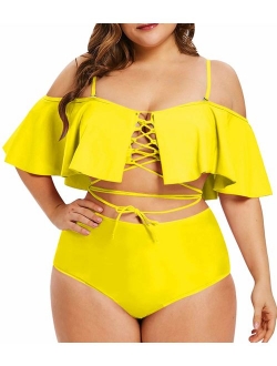 Sovoyontee Women's Plus Size Swimwear Two Piece High Waist Swimsuit Bathing Suits