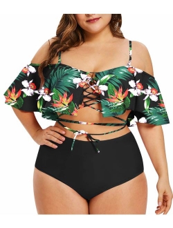 Sovoyontee Women's Plus Size Swimwear Two Piece High Waist Swimsuit Bathing Suits