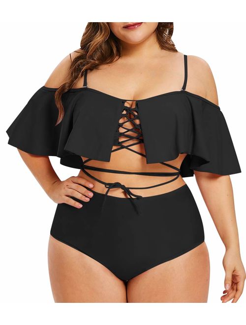 Sovoyontee Women's Plus Size Swimwear Two Piece High Waist Swimsuit Bathing Suits