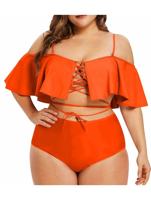 Sovoyontee Women's Plus Size Swimwear Two Piece High Waist Swimsuit Bathing Suits