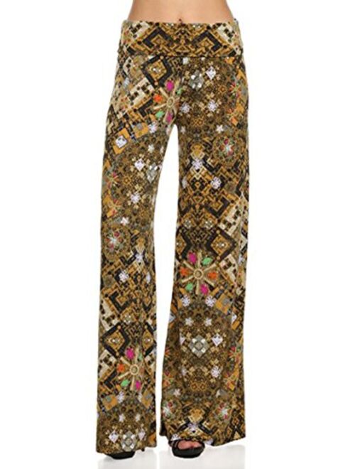 Yelete Women's High Waist Wide Leg Palazzo Pants with Foldover Waist Band