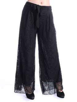 ANNA-KACI Womens Wide Leg Pants Crochet Lace Boho Loose Fit Palazzo Long Trouser
