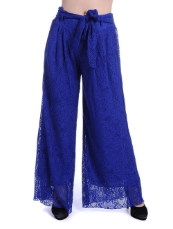 ANNA-KACI Womens Wide Leg Pants Crochet Lace Boho Loose Fit Palazzo Long Trouser