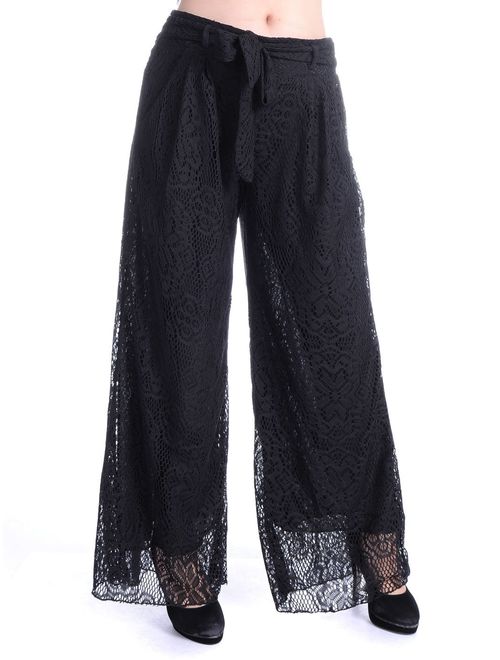 Anna Kaci ANNA-KACI Womens Wide Leg Pants Crochet Lace Boho Loose Fit Palazzo Long Trouser