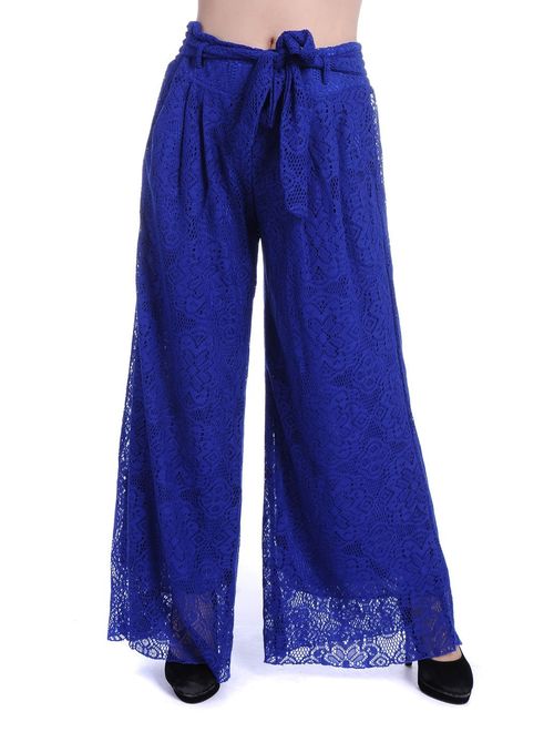 Anna Kaci ANNA-KACI Womens Wide Leg Pants Crochet Lace Boho Loose Fit Palazzo Long Trouser