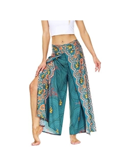 MsAnya Womens Palazzo Slit Wide Leg Pants Summer Casual Beach Boho Hippie Bohemian Pilate Plus Size 10-18