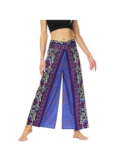 MsAnya Womens Palazzo Slit Wide Leg Pants Summer Casual Beach Boho Hippie Bohemian Pilate Plus Size 10-18