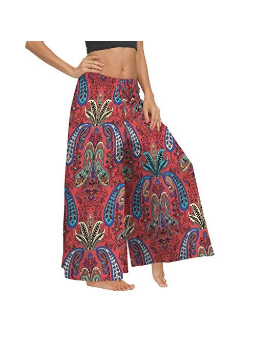 MsAnya Womens Palazzo Slit Wide Leg Pants Summer Casual Beach Boho Hippie Bohemian Pilate Plus Size 10-18