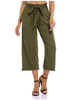 GlorySunshine Women's Elastic Waist Solid Palazzo Casual Wide Leg Pants with Pockets