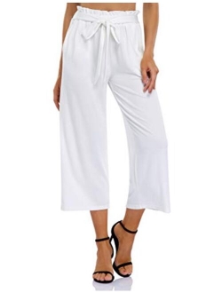 GlorySunshine Women's Elastic Waist Solid Palazzo Casual Wide Leg Pants with Pockets