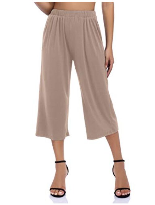 GlorySunshine Women's Elastic Waist Solid Palazzo Casual Wide Leg Pants with Pockets