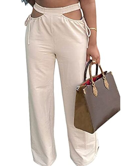 NRTHYE Womens Palazzo Long Pants High Waist Wide Leg Stretchy Loose Fit Casual Trousers with Pocket