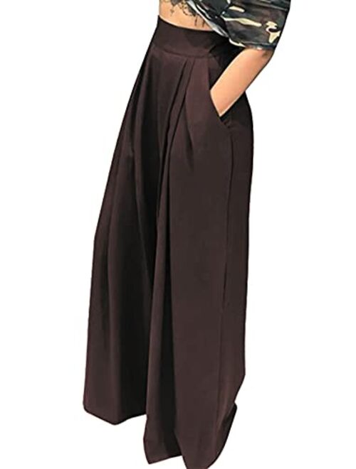 NRTHYE Womens Palazzo Long Pants High Waist Wide Leg Stretchy Loose Fit Casual Trousers with Pocket