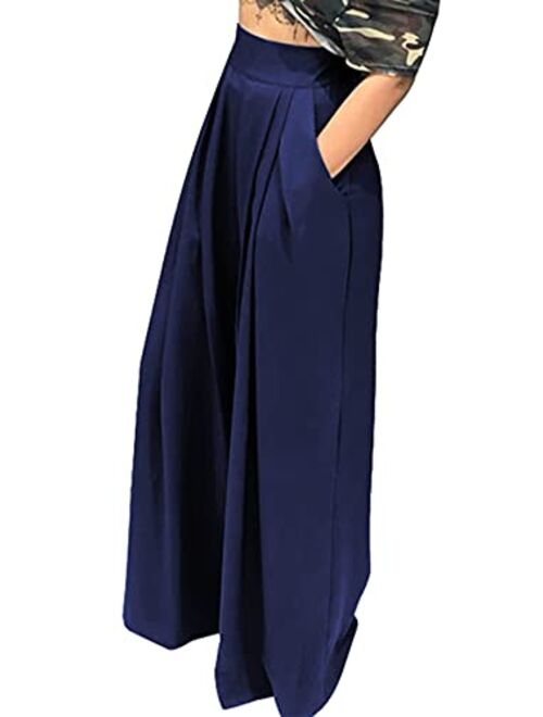 NRTHYE Womens Palazzo Long Pants High Waist Wide Leg Stretchy Loose Fit Casual Trousers with Pocket