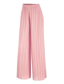 Lock and Love Women's Ankle/Maxi Pleated Wide Leg Palazzo Pants with Drawstring/Elastic Band