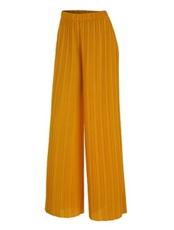 Lock and Love Women's Ankle/Maxi Pleated Wide Leg Palazzo Pants with Drawstring/Elastic Band