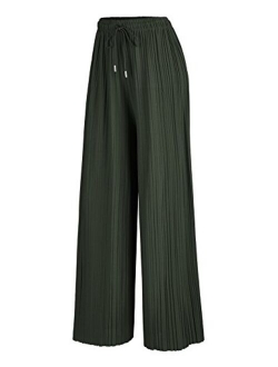 Lock and Love Women's Ankle/Maxi Pleated Wide Leg Palazzo Pants with Drawstring/Elastic Band