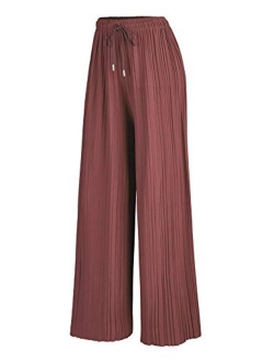 Lock and Love Women's Ankle/Maxi Pleated Wide Leg Palazzo Pants with Drawstring/Elastic Band