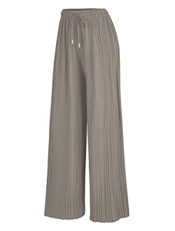 Lock and Love Women's Ankle/Maxi Pleated Wide Leg Palazzo Pants with Drawstring/Elastic Band