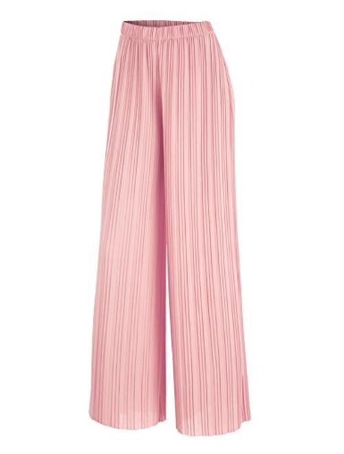 Lock and Love Women's Ankle/Maxi Pleated Wide Leg Palazzo Pants with Drawstring/Elastic Band