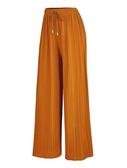 Lock and Love Women's Ankle/Maxi Pleated Wide Leg Palazzo Pants with Drawstring/Elastic Band