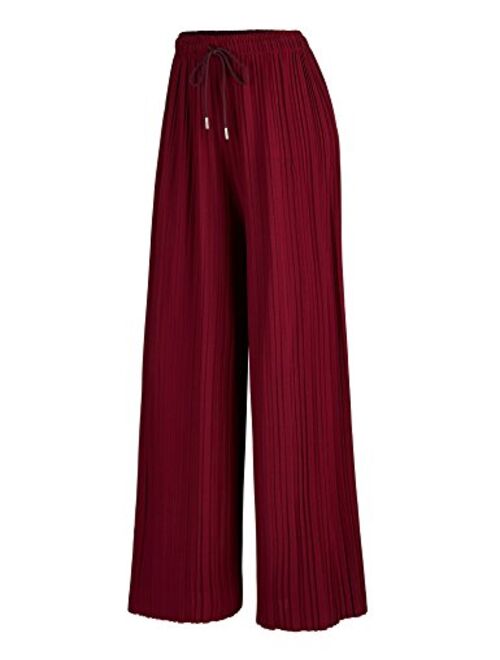 Lock and Love Women's Ankle/Maxi Pleated Wide Leg Palazzo Pants with Drawstring/Elastic Band