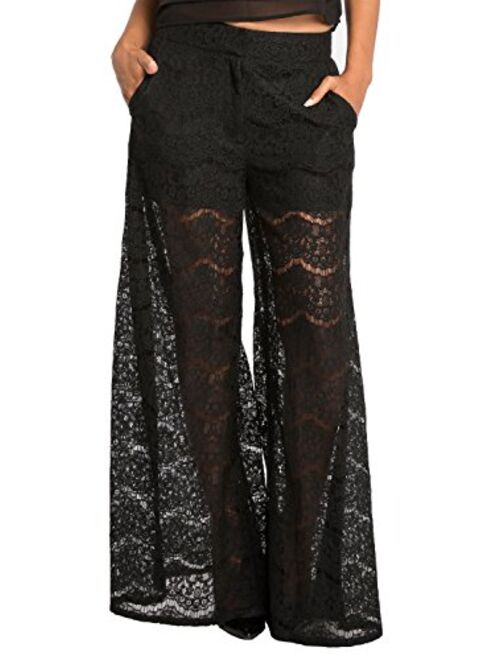 Standards & Practices Modern Women's Black Spring Peekaboo Lace Palazzo Pant