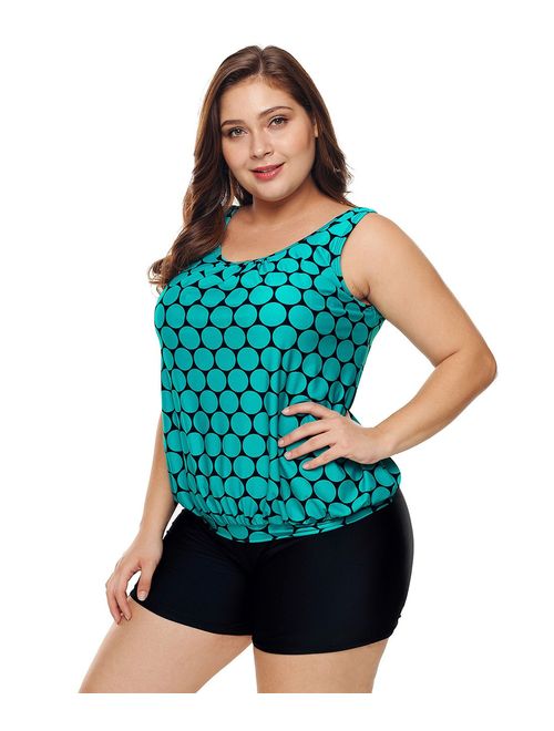 LALAGEN Womens Plus Size Racerback Tankini Set Two Piece Swimwear with Boyshort