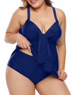 LALAGEN Women's Straps Swimdress Plus Size Two Pieces Tankini Bikini Set