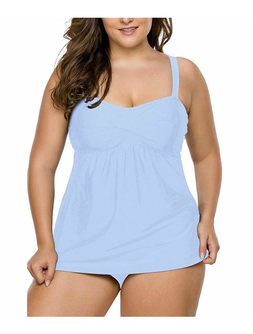 LALAGEN Women's Straps Swimdress Plus Size Two Pieces Tankini Bikini Set