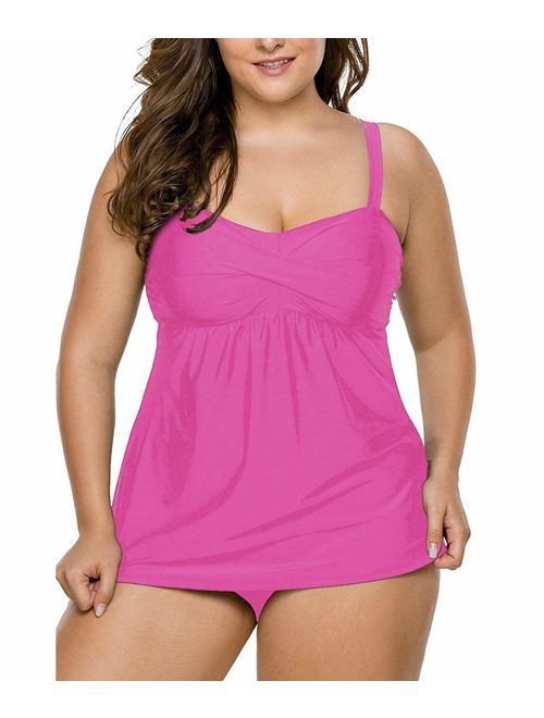 LALAGEN Women's Straps Swimdress Plus Size Two Pieces Tankini Bikini Set