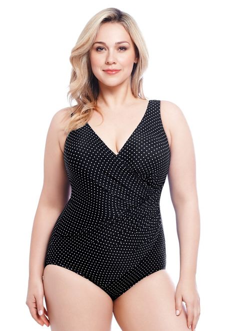 Miraclesuit Women's Swimwear Plus Size Pin Point Oceanus Soft Cup Tummy Control One Piece Swimsuit