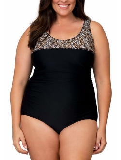 Caribbean Sand Ruched Plus Size One Piece Swimsuit for Women with Tummy Control