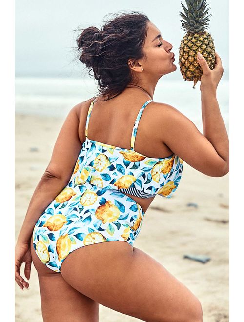 Buy CUPSHE Women's Plus Size Bikini Leaf Printed Ruffles Swimsuit online | Topofstyle