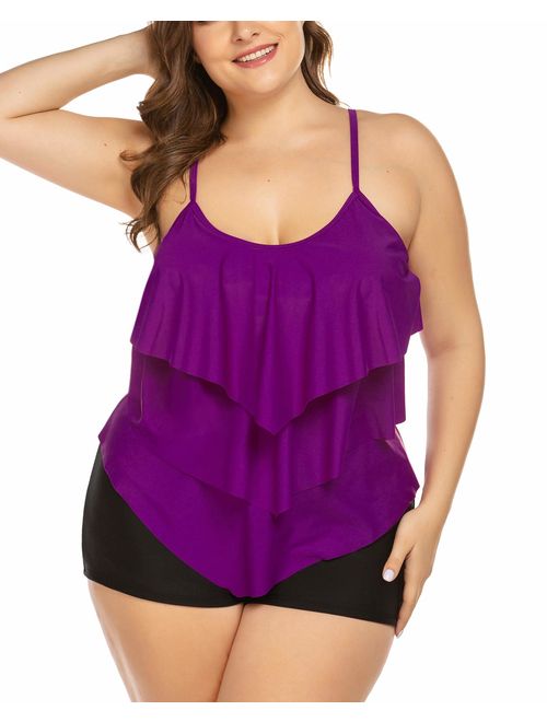 IN'VOLAND Women's Plus Size Swimwear Sets 2 Piece Bathing Suits Floral Tankini Swimsuits