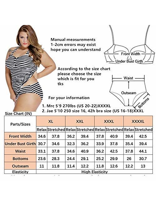 Two Piece Plus Size Swimsuit Women Black and White Striped Tankini Girls Bathing Suit Halter Swimwear