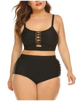 IN'VOLAND Women Plus Size Swimsuit High Waisted Hollow Out Two Pieces Sexy Bikini Bathing Suit Swimwear