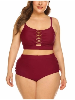 IN'VOLAND Women Plus Size Swimsuit High Waisted Hollow Out Two Pieces Sexy Bikini Bathing Suit Swimwear