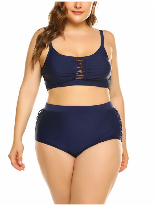 IN'VOLAND Women Plus Size Swimsuit High Waisted Hollow Out Two Pieces Sexy Bikini Bathing Suit Swimwear