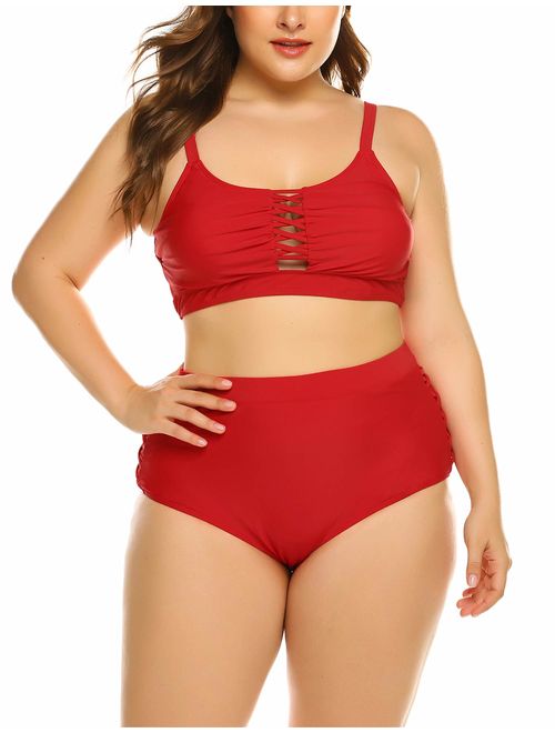 IN'VOLAND Women Plus Size Swimsuit High Waisted Hollow Out Two Pieces Sexy Bikini Bathing Suit Swimwear