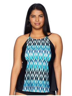 Amazon Brand - Coastal Blue Women's Plus Size Highneck Halter Tankini Top with Strappy Back